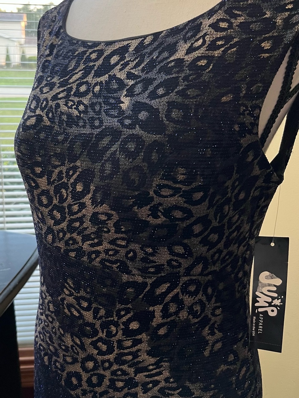9A: JUMP Apparel Sleeveless Royal Blue and Black lace sheath dress- open back